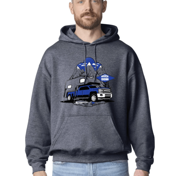 Rieco-Titan Truck Camper Graphic Design Decal Hoodie in Gray